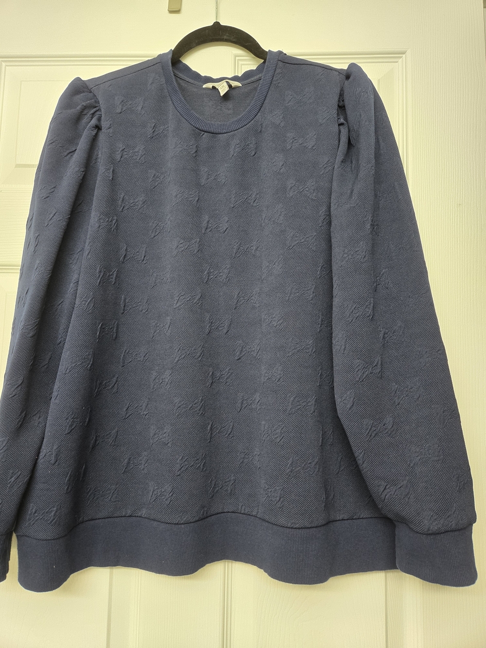 Navy Textured Puff-Sleeve Women's Sweater